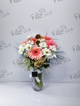 Çiçekçi - Pembe Gerbera ve Beyaz Papatya Aranjmanı