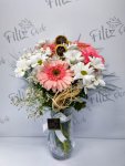 Çiçekçi - Pembe Gerbera ve Beyaz Papatya Aranjmanı